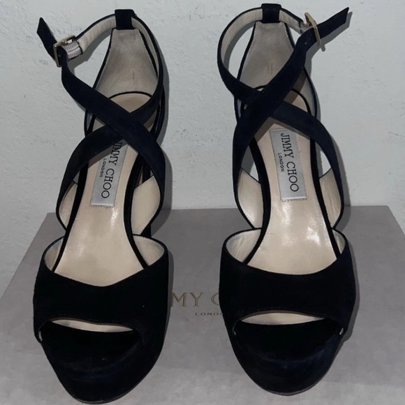 Jimmy Choo Black Strappy Heels Suede - Picture 5 of 8